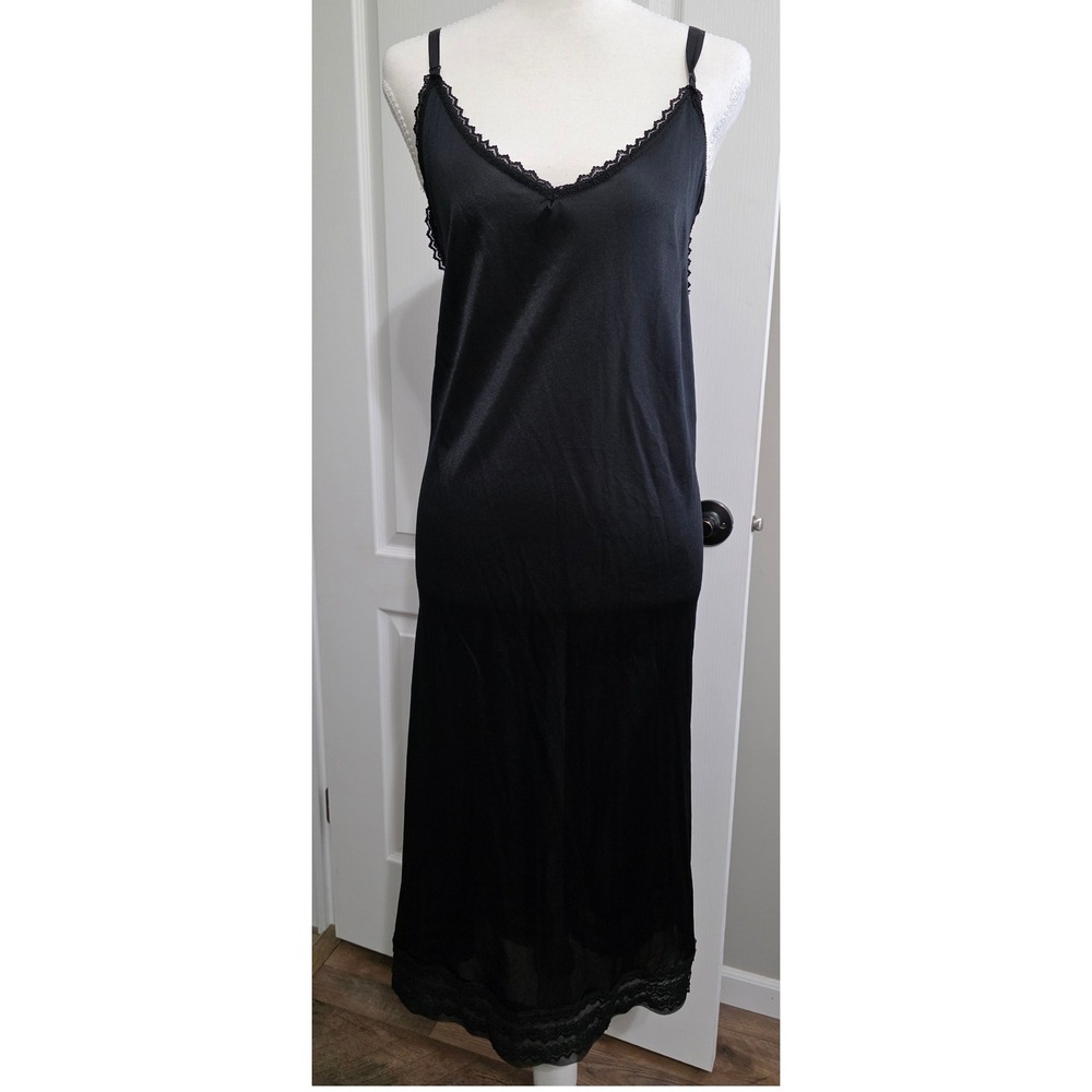 Comfort Choice Full Slip Dress Women 1X Black Lace Trim Adjustable Straps Frilly